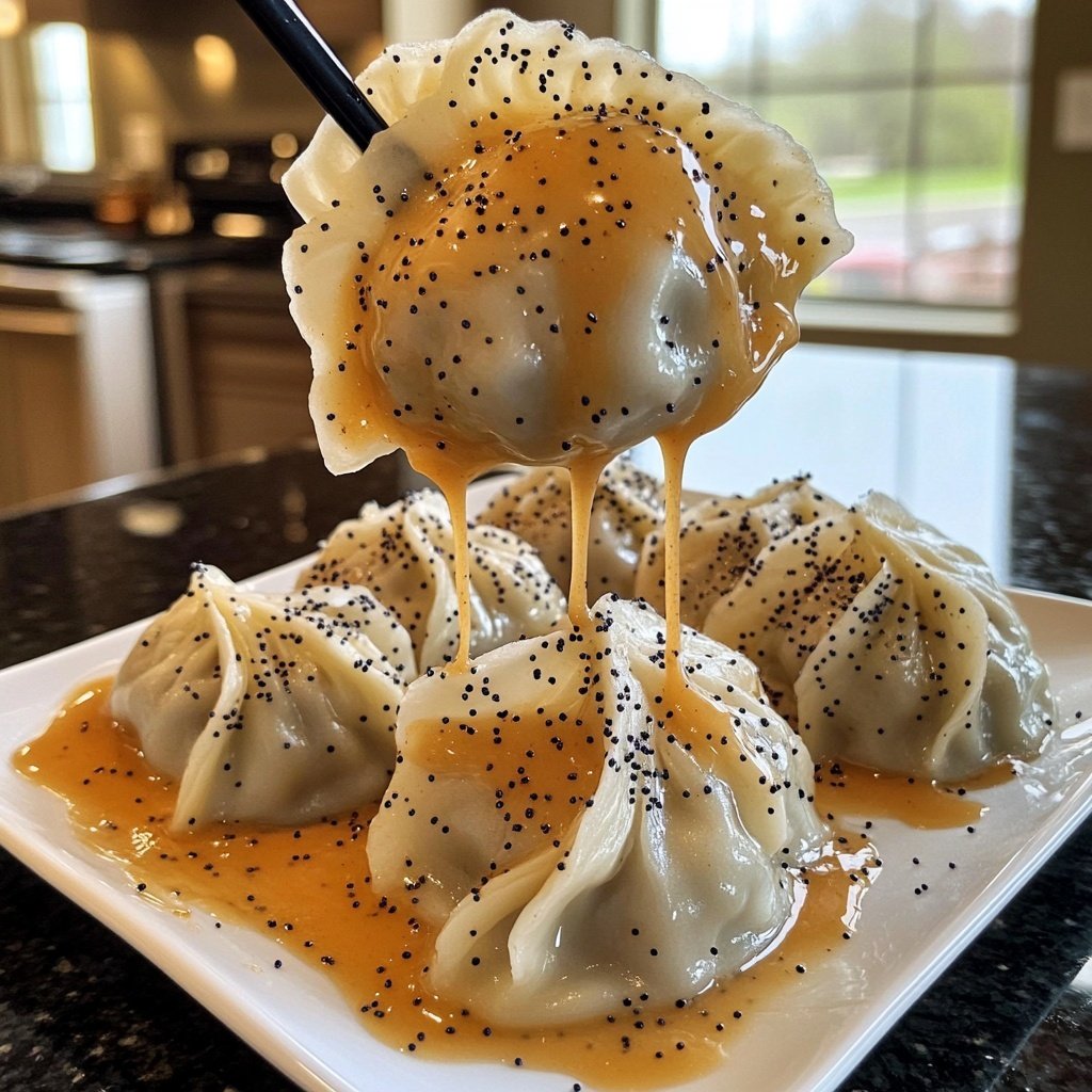 Steamed Dumplings with Vanilla Sauce and Poppy Seeds