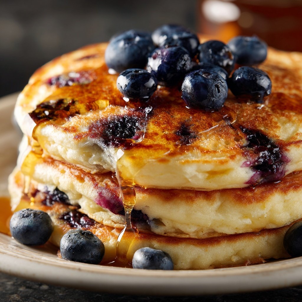 Blueberry Swirl Ricotta Pancakes for Brunch​